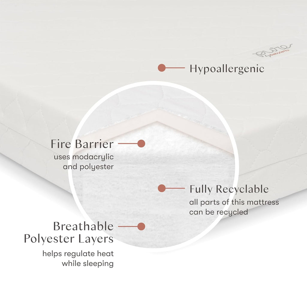 Babyletto Pure Core 4" Midi Crib Mattress, Hybrid Waterproof Cover, Lightweight, Greenguard Gold Certified