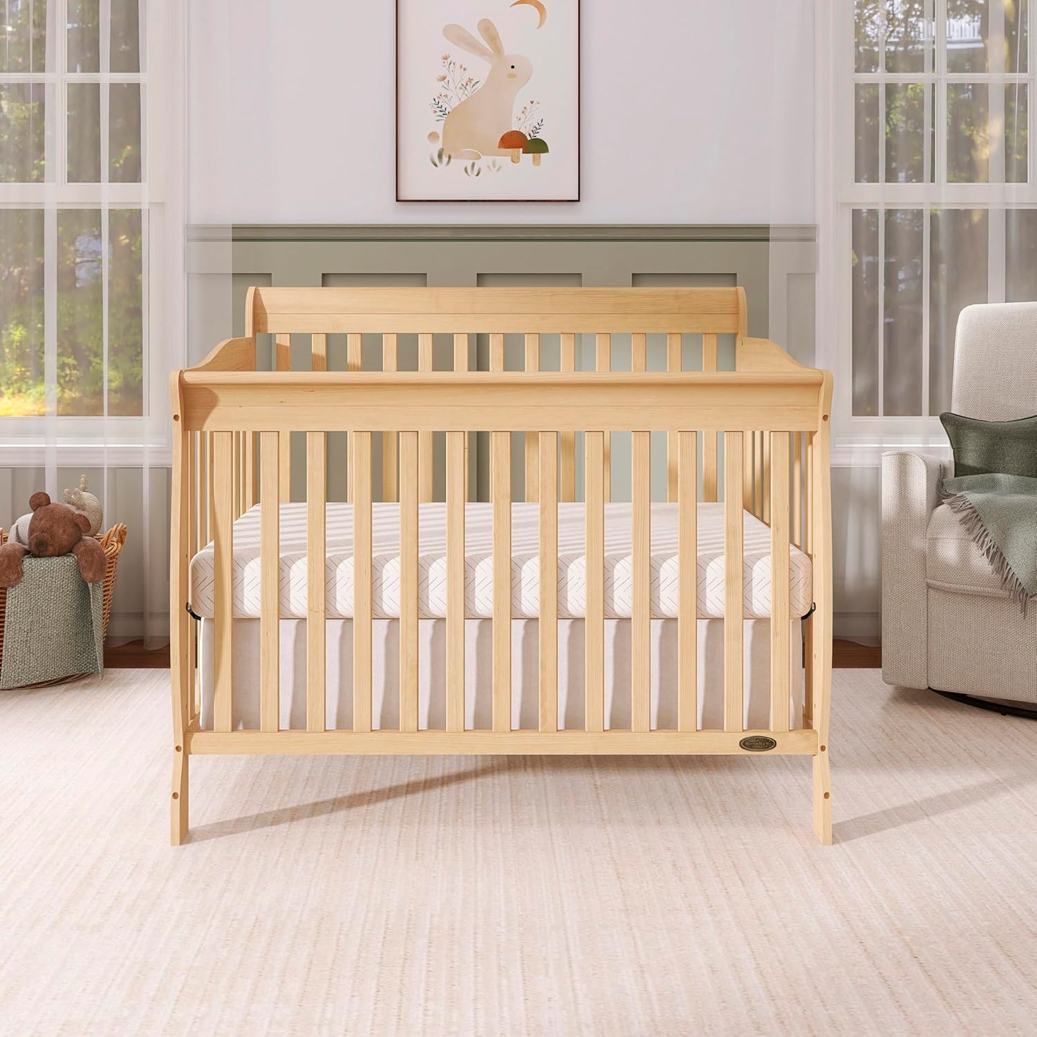 Dream On Me Ashton 4-In-1 Convertible Crib In Natural, Greenguard Gold, JPMA Certified, Non-Toxic Finishes, Features 4 Mattress Height Settings, Made Of Solid Pinewood