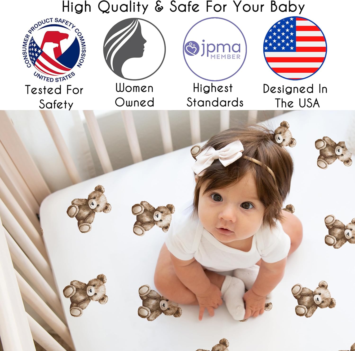 Sweet Jojo Designs 4-Piece Baby Crib Bedding Set (Boho Teddy Bear) for Boys/Girls, Infants/Nursery incl. Blanket, Fitted Sheet, Skirt, Diaper Stacker (Brown, Watercolor, Classic, Wholesome Aesthetic)
