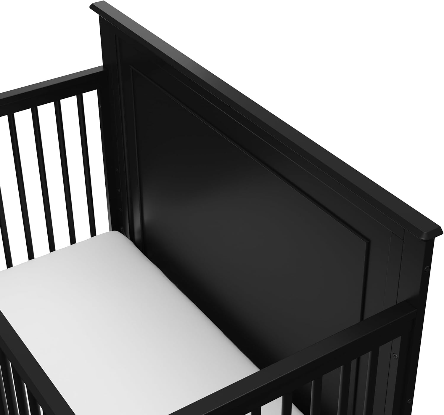 Storkcraft Solstice 5-In-1 Convertible Crib – GREENGUARD Gold Certified, Converts to Toddler Bed and Full-Size Bed, Fits Standard Full-Size Crib Mattress, Adjustable Mattress Support Base (Black)