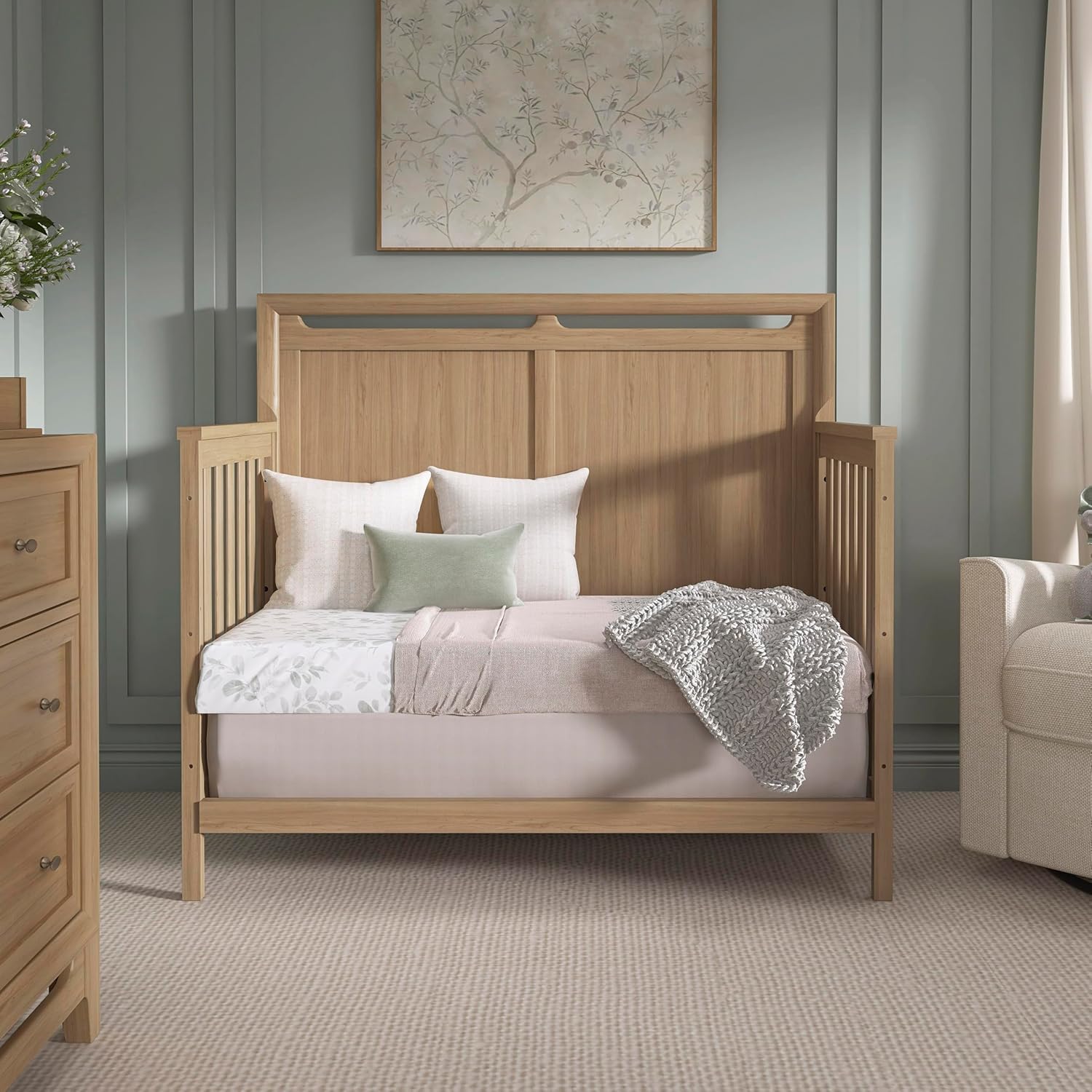 Evolur Bradford 5-in-1 Convertible Full Size Baby Crib, Pinewood Nursery Converts to Daybed, Toddler Bed and Full-Size Bed, 3 Mattress Heights, GREENGUARD Gold & BSA Certified - Alpine Oak