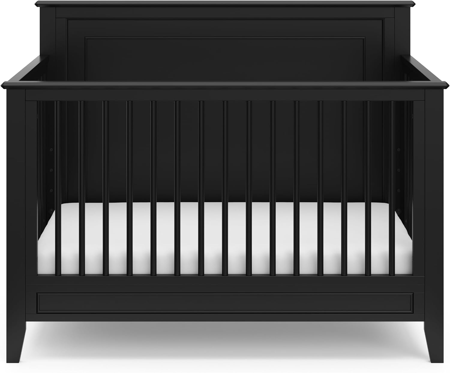 Storkcraft Solstice 5-In-1 Convertible Crib – GREENGUARD Gold Certified, Converts to Toddler Bed and Full-Size Bed, Fits Standard Full-Size Crib Mattress, Adjustable Mattress Support Base (Black)