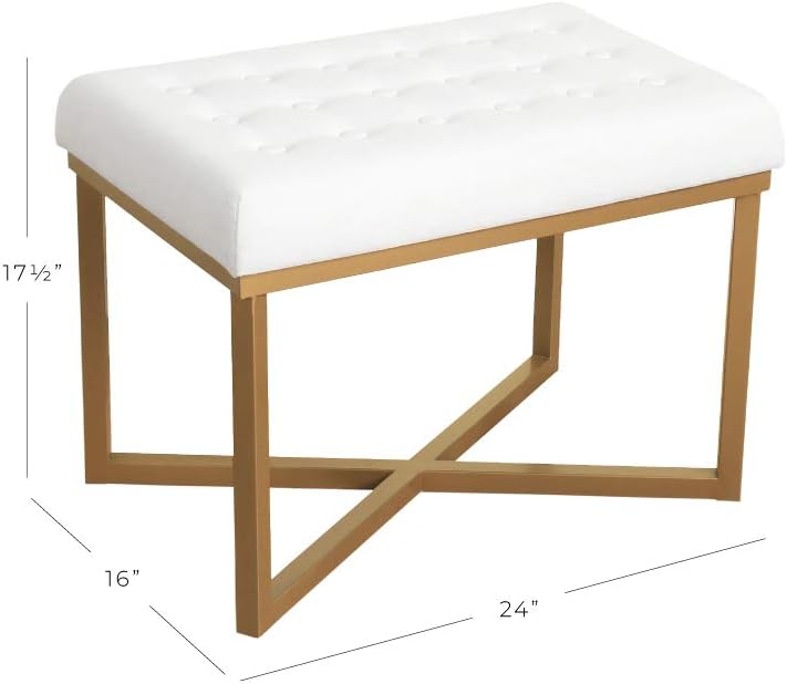 Homepop Home Decor | Upholstered Tufted Velvet Ottoman Bench | Ottoman Bench for Living Room & Bedroom, White