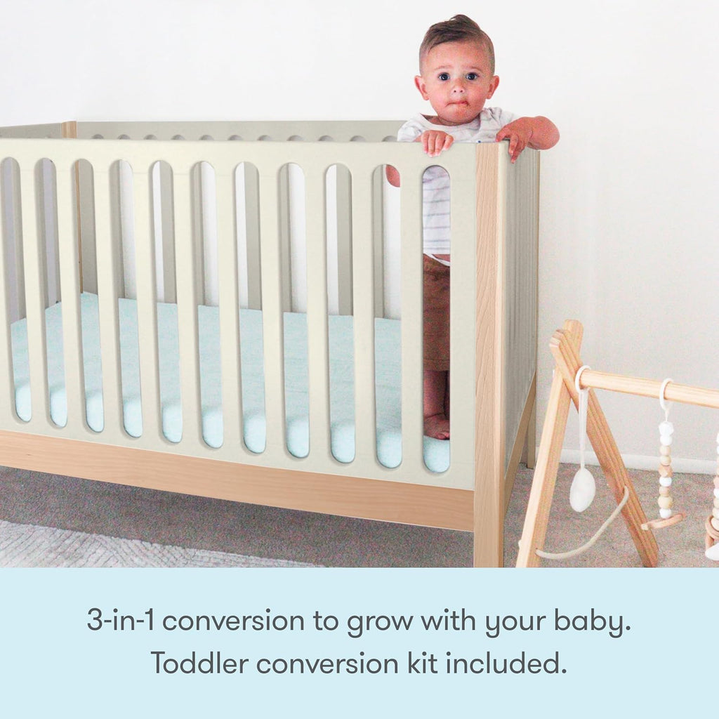 Newton Baby Galileo Standard Crib, Solid Beech Wood in Natural/Dove 2-Tone Color, 3-in-1 Convertible Crib with Toddler Bed Conversion Kit, Ultra-Safe Non-Toxic Finish