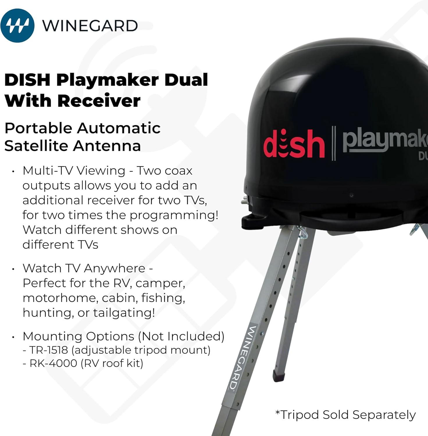 Winegard PL8035R Dish Playmaker Dual with Receiver - Automatic Satellite Antenna W/Dual Receiver Support for PL-70LR - RV, Camping, Tailgating, Outdoor, TV Connectivity - Outdoor
