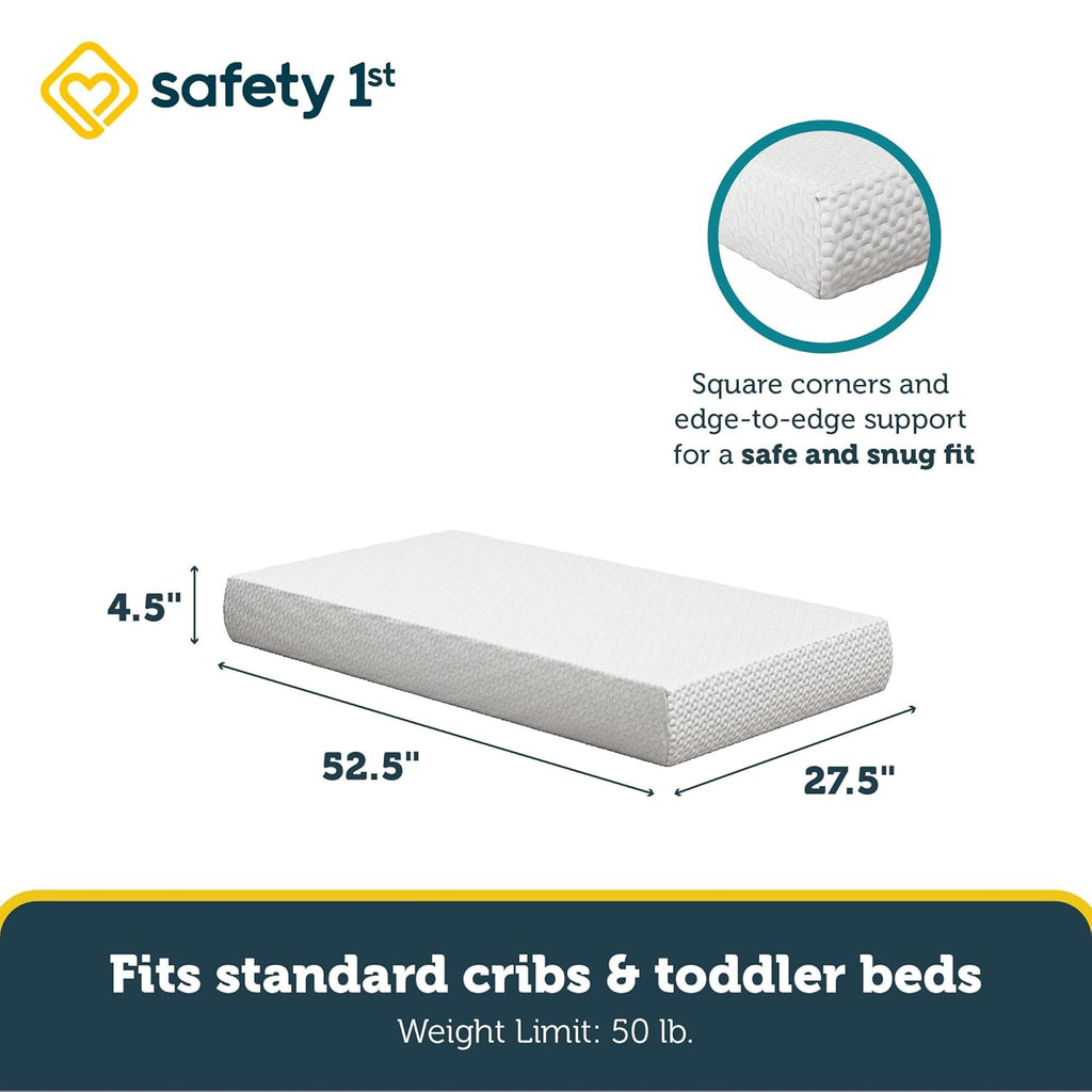 Safety 1st Heavenly Dreams Premium 4.5" Foam Baby Crib & Toddler Bed Mattress in a Box