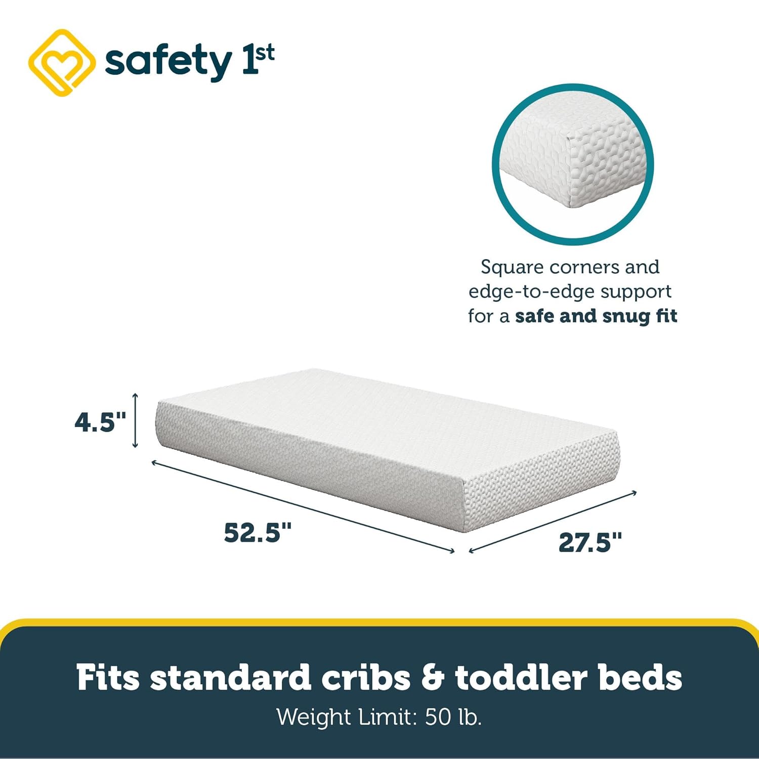 Safety 1st Heavenly Dreams Premium 4.5" Foam Baby Crib & Toddler Bed Mattress in a Box
