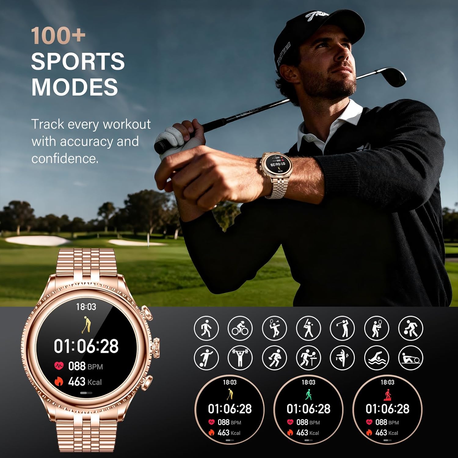 2026 Luxury Smart Watch for Men, Rotating Dial (Axe-Cut Bezel) Smartwatch, 1.32" AMOLED Display, Heart Rate, Blood Pressure, SpO2, Sleep Monitor, Stainless Steel Build, Compatible Android and iOS