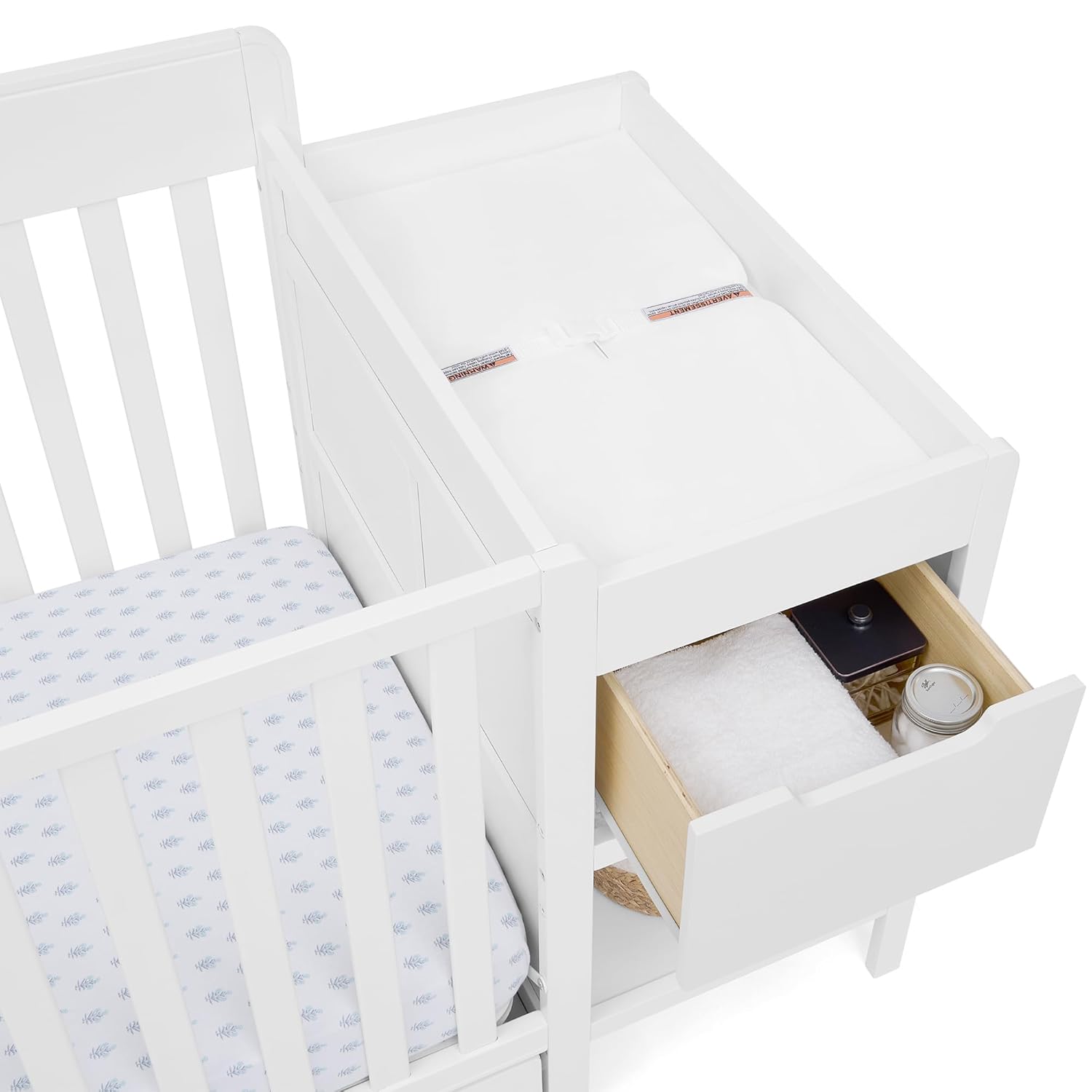Delta Children Maya 5-in-1 Convertible Crib and Changer with Storage, Converts to Toddler Bed, Daybed, Sofa & Full Bed, Fits Standard Crib Mattress, 3 Mattress Heights for Baby Nursery, Bianca White