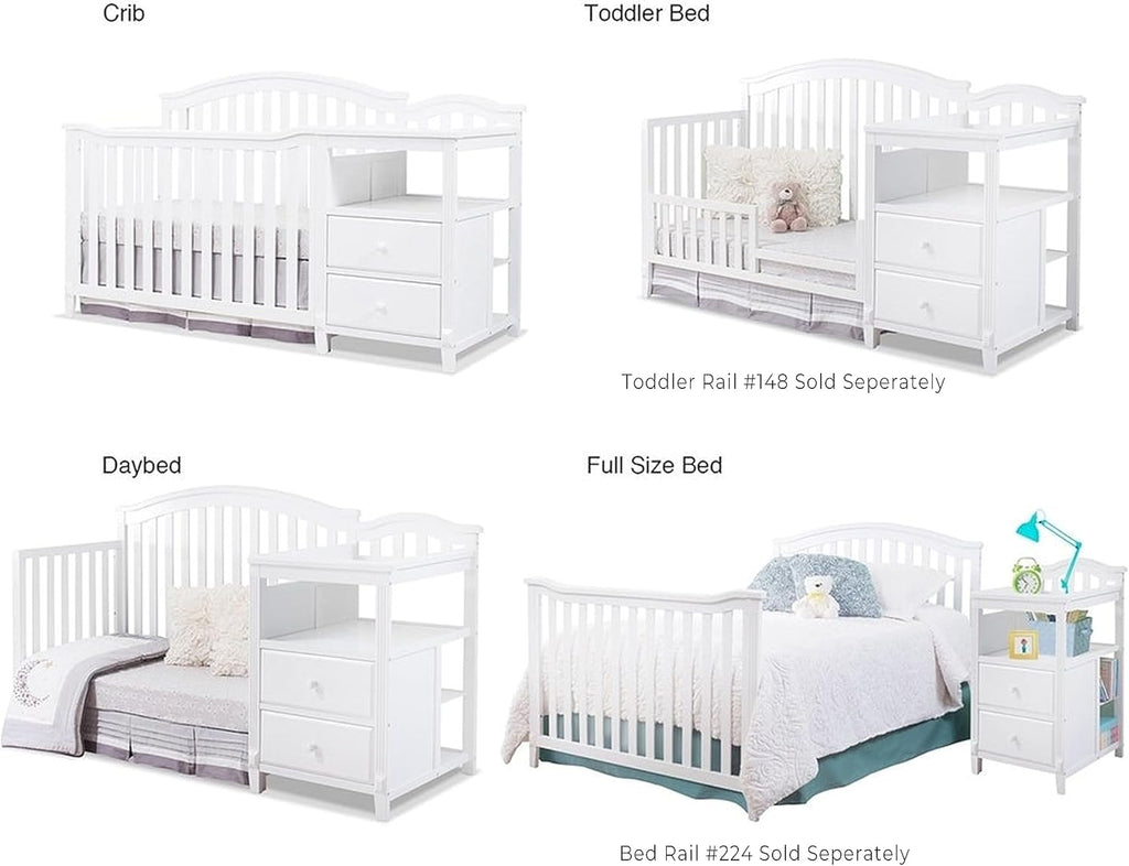 Sorelle Furniture Berkley Crib and Changer with Slat Panel Back Classic -in- Convertible Diaper Changing Table Non-Toxic Finish Wooden Baby Bed Toddler Childs Daybed Full-Size Nursery - White