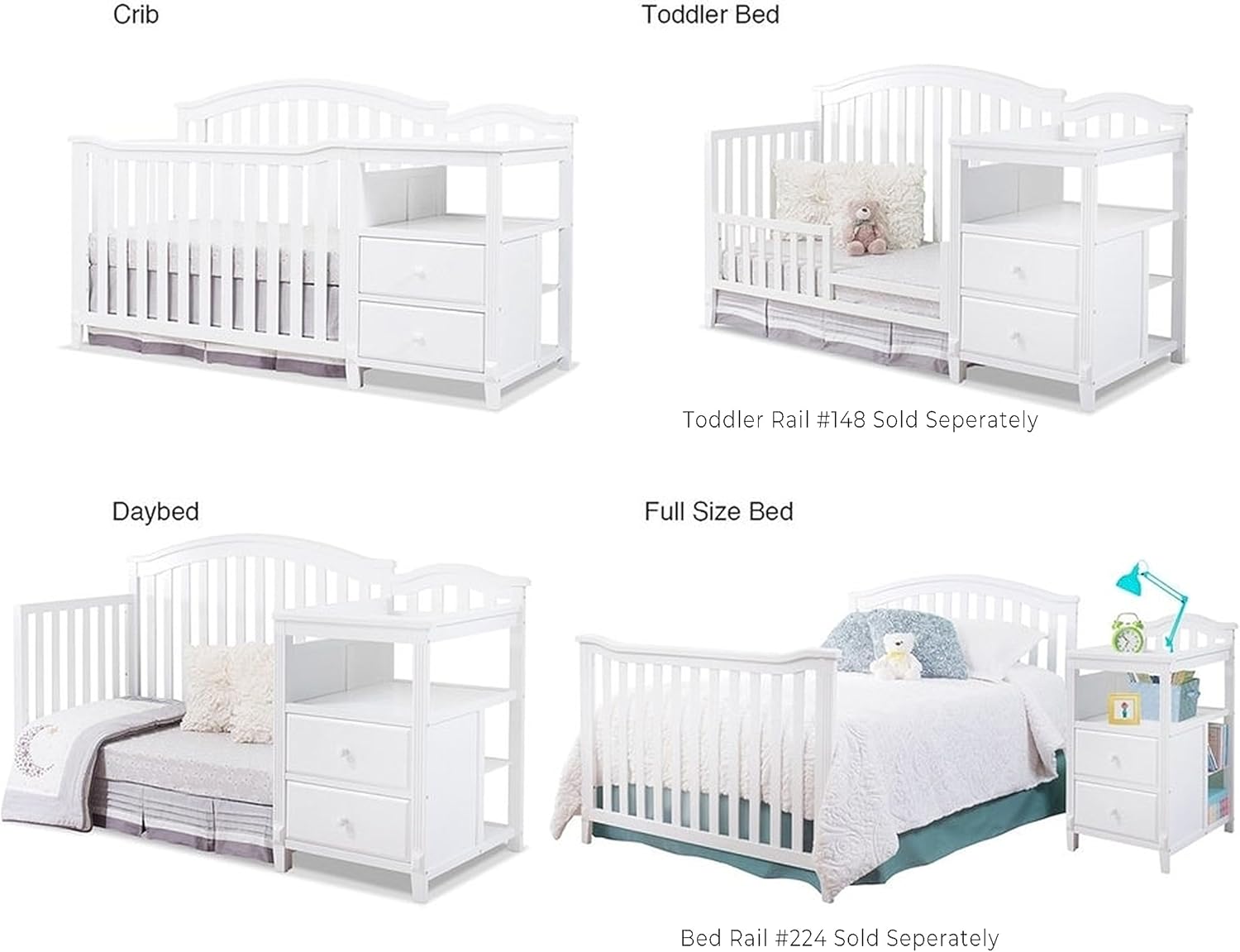 Sorelle Furniture Berkley Crib and Changer with Slat Panel Back Classic -in- Convertible Diaper Changing Table Non-Toxic Finish Wooden Baby Bed Toddler Childs Daybed Full-Size Nursery - White