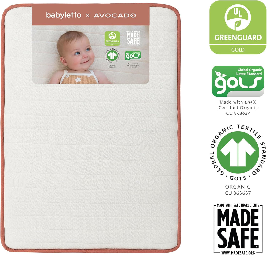 Babyletto x Avocado Organic Mini Crib Mattress, Greenguard Gold Certified, Made Safe Certified, GOTS Certified