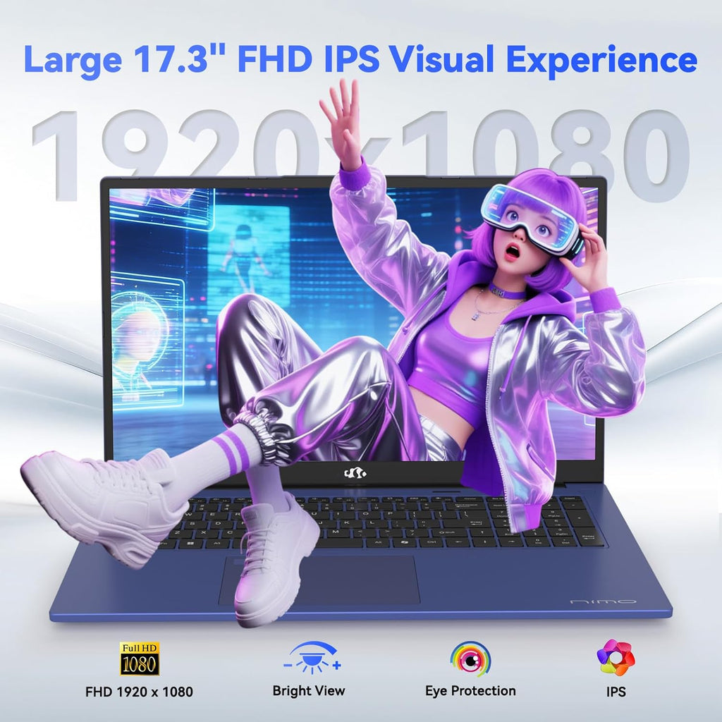 NIMO 17.3" Light-Gaming-Laptop, 8 Cores AMD Ryzen 7 7735HS 16GB RAM 512GB SSD (Beat i7-12650H Up to 4.75GHz) Radeon 680M 100W Fast PD FHD Backlit Keyboard for Content Creators & Student 2-Yr Warranty