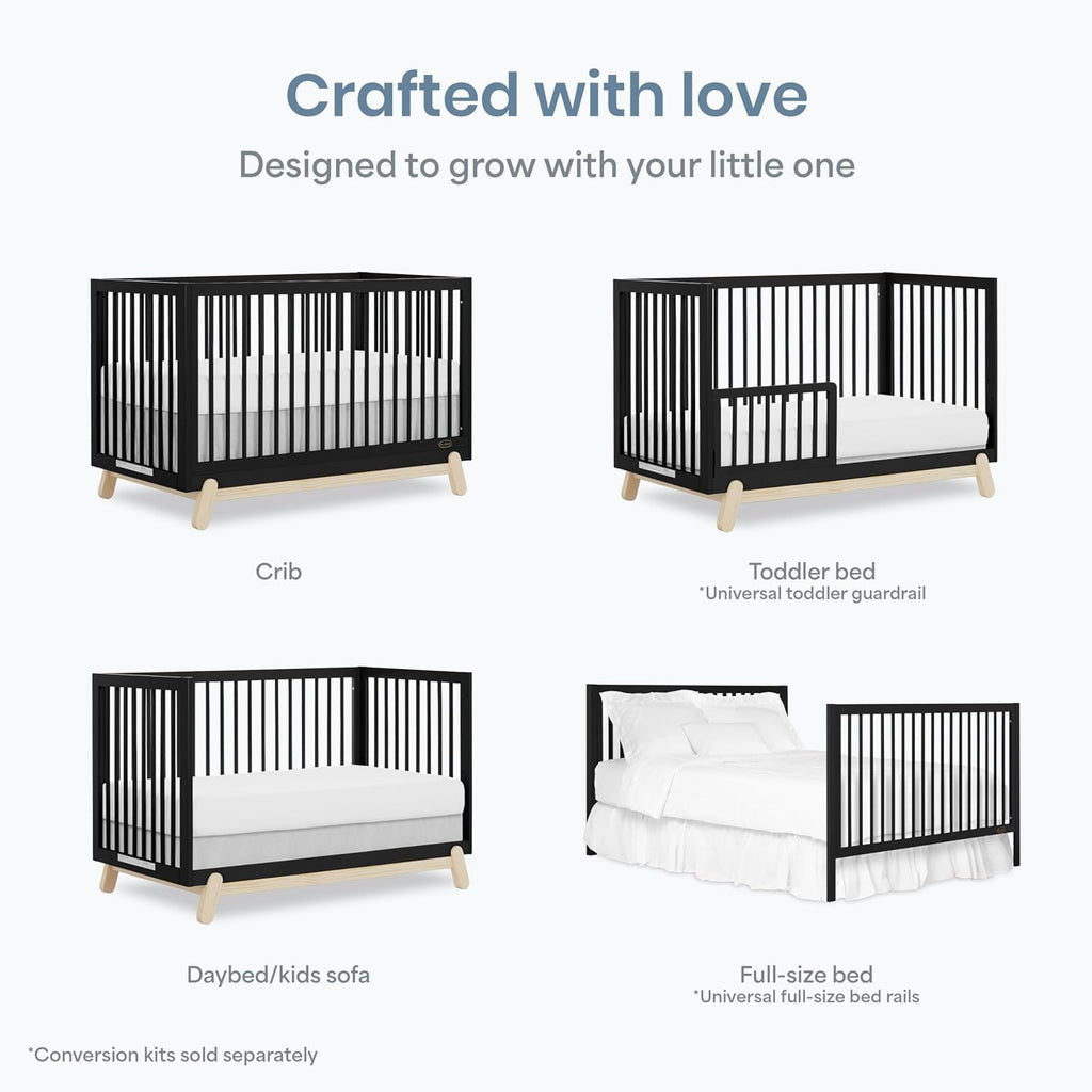 Dream On Me Hygge 5-in-1 Convertible Full-Size Baby Crib in Matte Black Vintage, GreenGuard Gold & BSA, Converts to Toddler, Day & Full-Size Bed, Adjustable Mattress Heights, Modern Nursery