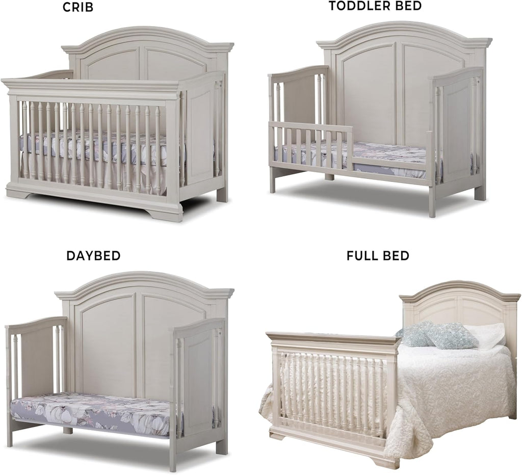 Sorelle Furniture High Arch Portofino Crib, Classic 4-in-1 Convertible Crib, Crib Made of Wood, Wooden Baby Bed, Toddler Bed, Child's Daybed and Full-Size Bed, Nursery Furniture-Brushed Ivory