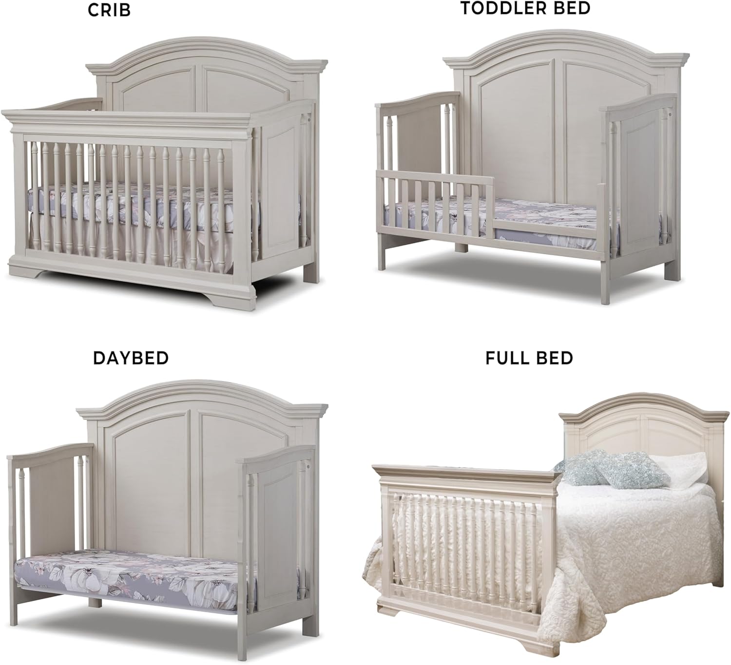 Sorelle Furniture High Arch Portofino Crib, Classic 4-in-1 Convertible Crib, Crib Made of Wood, Wooden Baby Bed, Toddler Bed, Child's Daybed and Full-Size Bed, Nursery Furniture-Brushed Ivory
