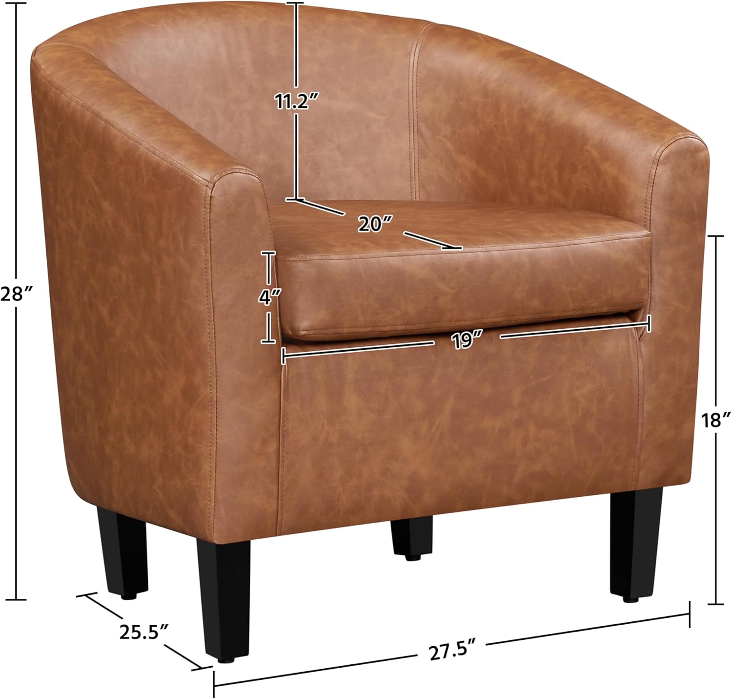 Yaheetech Brown Accent Chairs Set of 2, Faux Leather Barrel Chairs, Comfy Modern Leather Club Armchairs with Soft Seat for Living Room Bedroom Reading Waiting Room