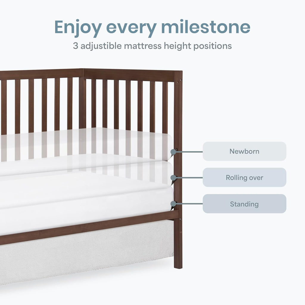 Dream On Me Synergy 5 in 1 Convertible Crib in Smokey Oak, Greenguard Gold and JPMA Certified, Converts from A Baby Crib to A Toddler Bed, A Daybed and Full-Size Bed