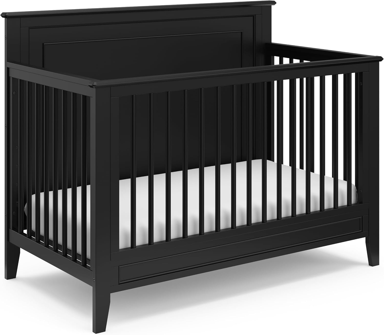 Storkcraft Solstice 5-In-1 Convertible Crib – GREENGUARD Gold Certified, Converts to Toddler Bed and Full-Size Bed, Fits Standard Full-Size Crib Mattress, Adjustable Mattress Support Base (Black)