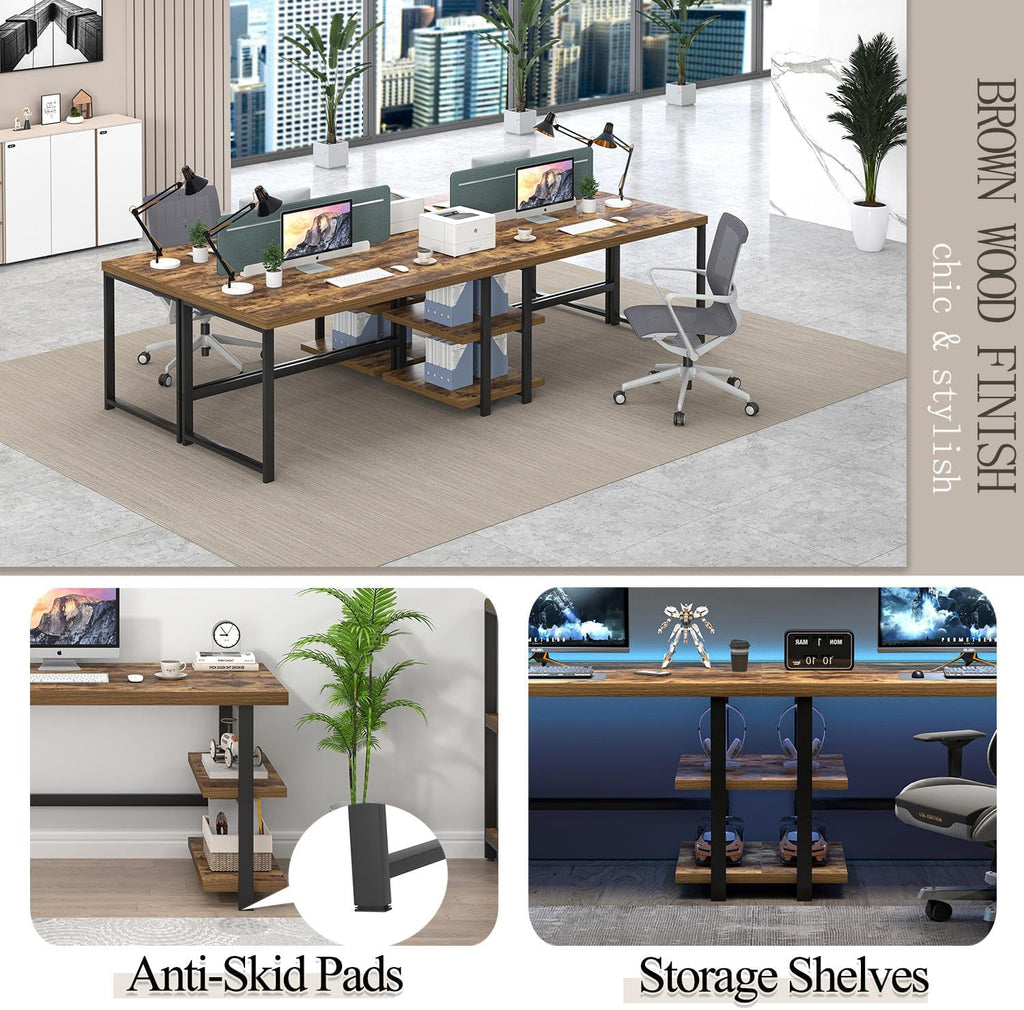 EXCEFUR Modern Computer Desk, Home Office Desk with Storage Shelf, Wood Study Writing Table Workstation for Bedroom Living Room, Rustic Brown, 53 Inch