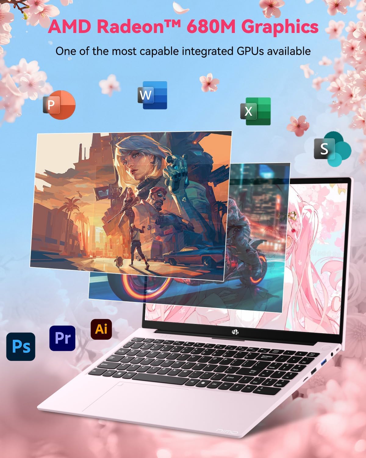 NIMO 15.6" Light-Gaming-Laptop, 8 Cores AMD Ryzen 7 Pro 6850U 16GB RAM 512GB SSD (Beat i7-1360P Up to 4.7GHz) Radeon 680M 100W Fast PD FHD Backlit Keyboard for Content Creators & Student 2-Yr Warranty