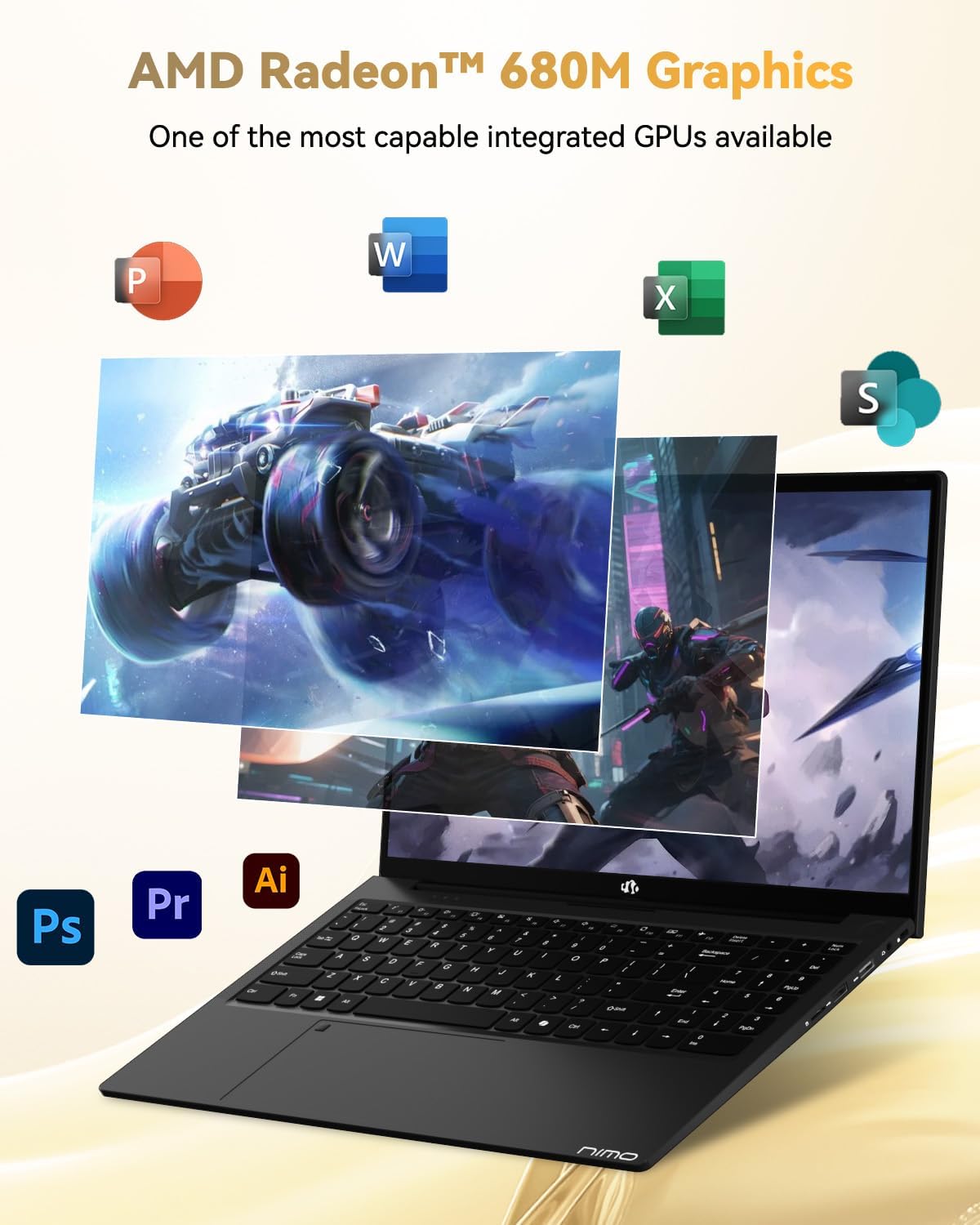 NIMO 15.6" IPS FHD-Business-Laptop, 8 Cores AMD Ryzen 7 Pro 6850U 32GB RAM 1TB SSD (Beat i7-1360P Up to 4.7GHz) Radeon 680M 100W Fast PD Backlit Keyboard for Content Creators & Student 2-Yr Warranty