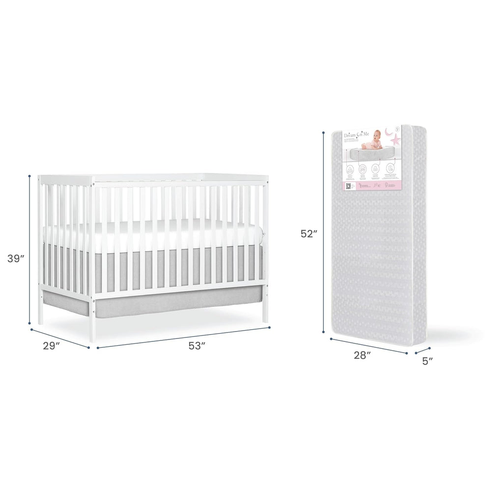 Bundle of Dream On Me Synergy 5-in-1 Convertible Crib & Honeycomb Orthopedic Full Size Crib Mattress, Greenguard Gold Certified, Adjustable Height, Firm Fiber Support, Waterproof Cover
