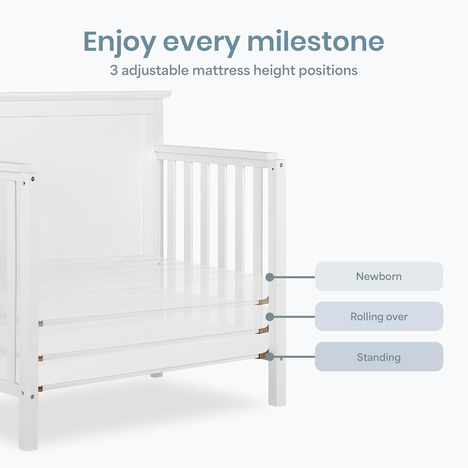 Dream On Me Ava 4-in-1 Mini Baby Crib with Daybed & Twin Bed Conversion in White, GreenGuard Gold & BSA, Non-Toxic Finish, 3-Position Adjustable Height, Includes 1″ Mattress Pad