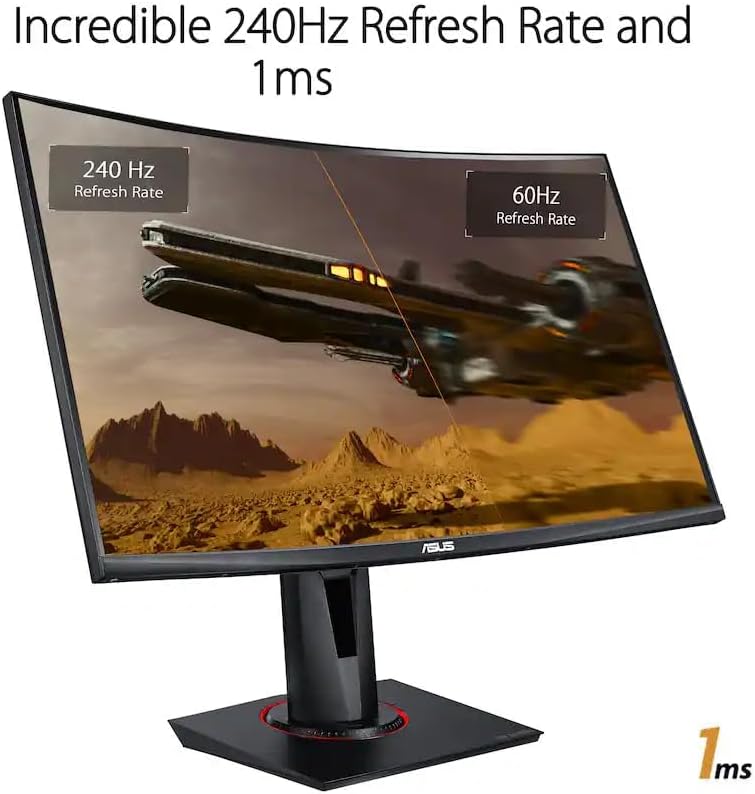 ASUS TUF 27" 240Hz FHD Curved Gaming Monitor, Adjustable Tilt/Swivel/Height, Adaptive-sync, AMD FreeSync Premium, VESA Mount, HDMI, Displayport & Black (VG27VQMY) w/DKZ Hub, ErgoFlexy Single Mount Arm