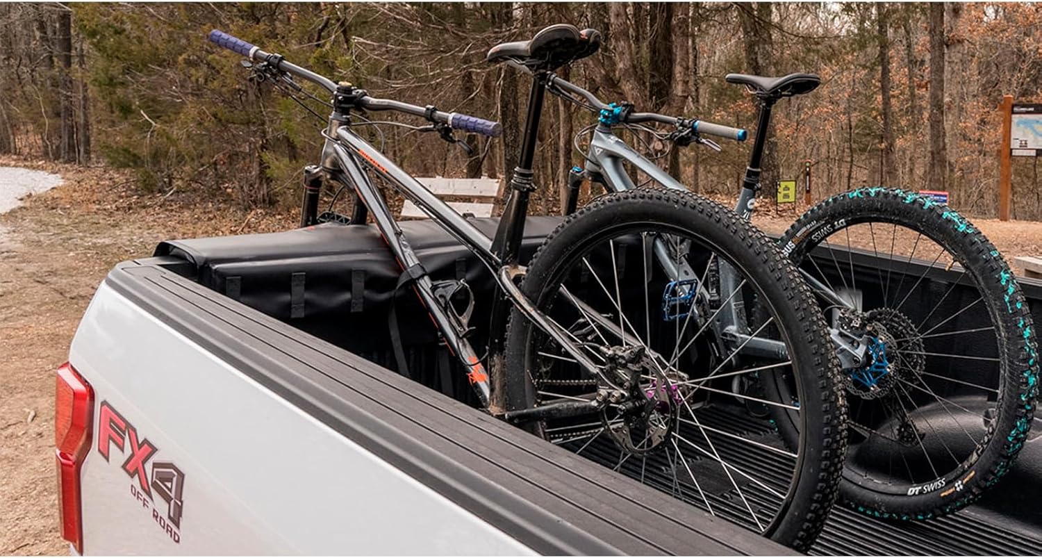 KUAT HUK 61" Curved Durable Soft-Touch TPU Padded Pickup Truck Tailgate Bike Hauling Transportation Easy-Access Protective Pad w/Nylon Straps, Metal G-Hook Buckles & Roll-Up Window, Black