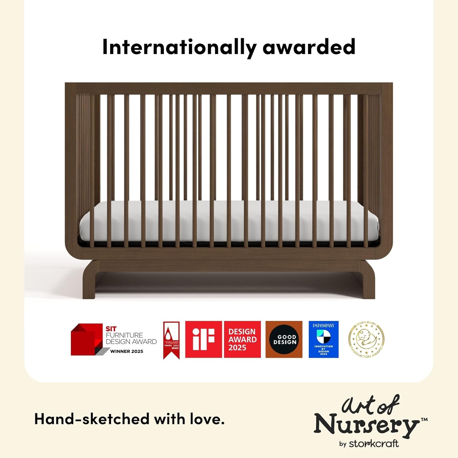 Storkcraft Santorini 5-in-1 Convertible Crib with Toddler Guardrail – GREENGUARD Gold Certified, Conversion Kit Included, 100% Solid Wood, Fits Standard Crib Mattress (Hazelnut)