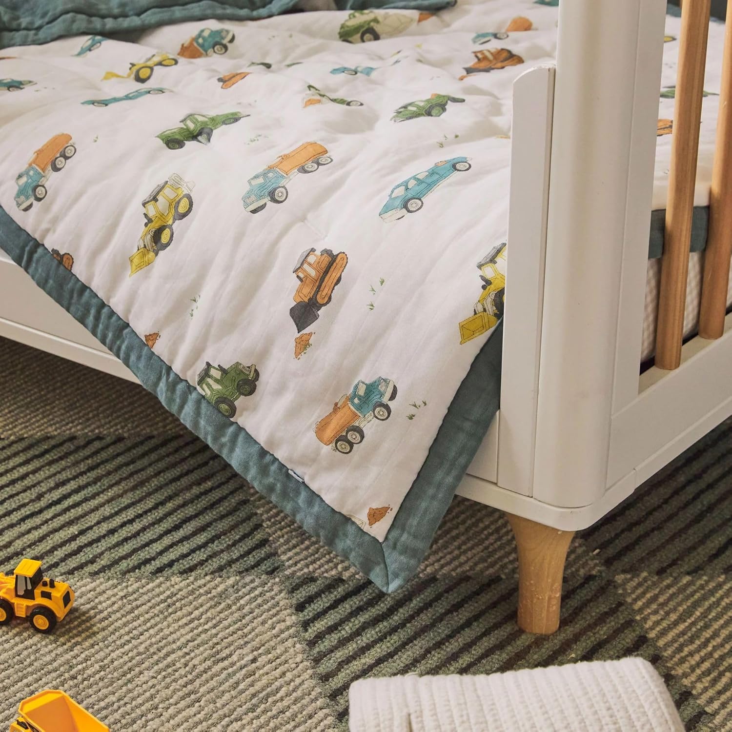 Little Unicorn Toddler Bedding 3-Piece Set | Includes Comforter, Crib Sheet & Pillowcase | Soft & Breathable Muslin Fabric | for Convertible Cribs & Toddler Beds (Work Trucks)