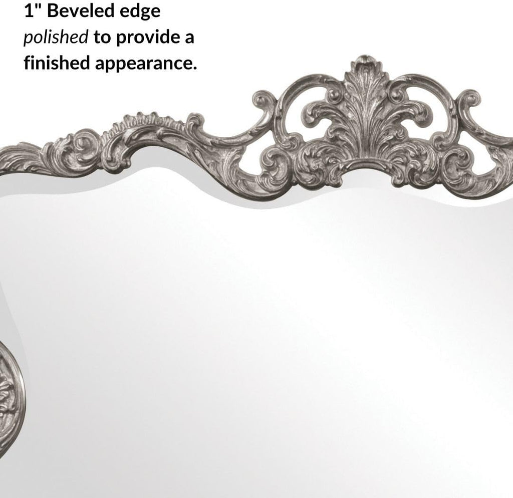 Howard Elliott Collection Antiqued Talida Red Ornate Mirror for Wall, Large Focal Point Rectangular Bedroom Living Room & Vanity Wall Mounted Mirror,Resin Frame, Glossy Nickel, 27 x 38 Inch