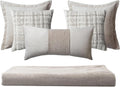 Set of 5 Throw Pillow Cover & 1 Piece Bed Runner Scarf 102"x47", Cushion Covers for Foot of Bedding Set Sofa & Bed, Cozy Decorative for Hotel/Bedroom, Beige