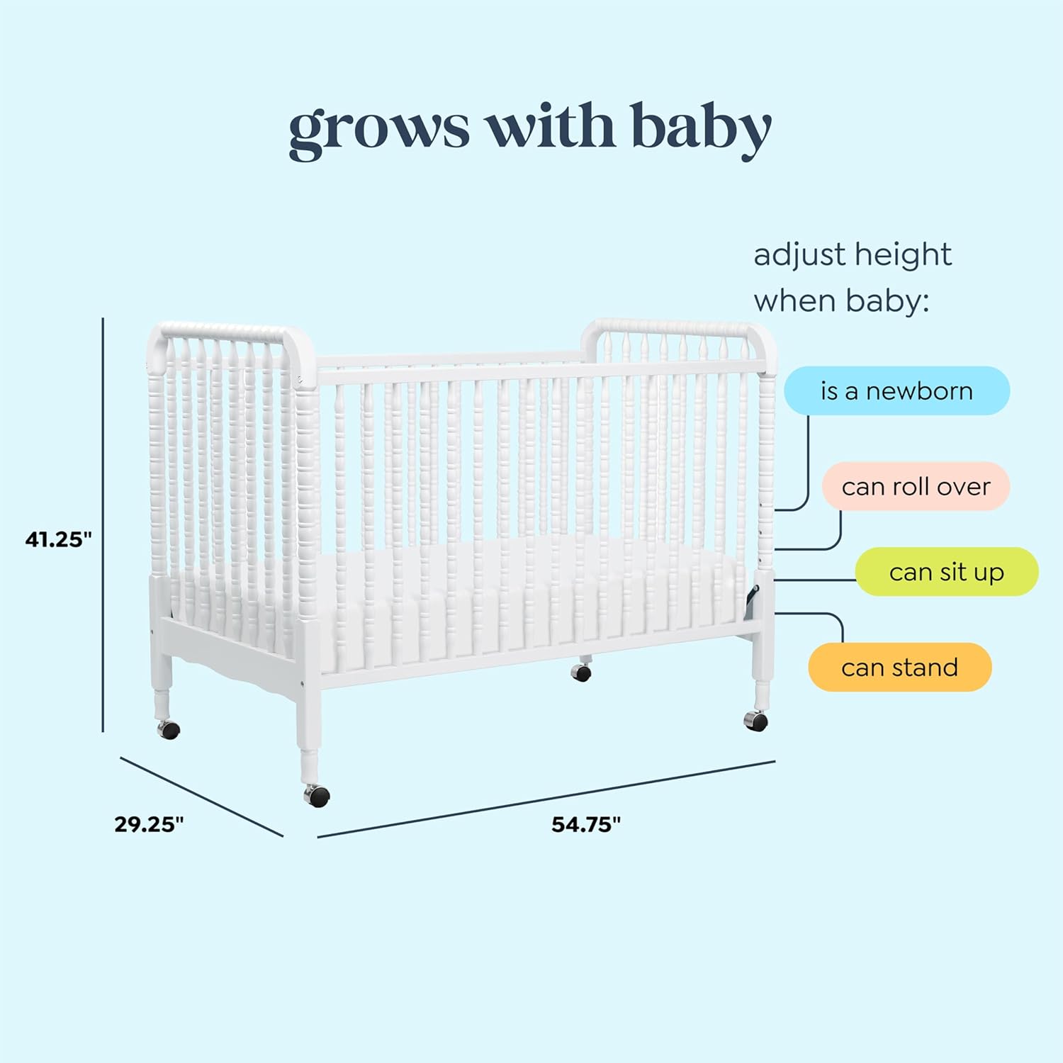 daVinci Jenny Lind 3-in-1 Baby Crib Convertible to Toddler Bed, Daybed - Easy to Assemble - GREENGUARD Gold Certified - 4 Adjustable Mattress Heights, Conversion Kit Sold Separately - White