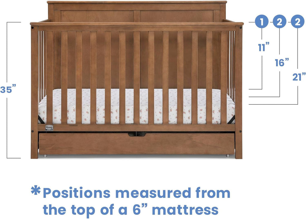 Simmons Kids Logan 6-in-1 Convertible Crib with Underdrawer - Greenguard Gold Certified, Chestnut