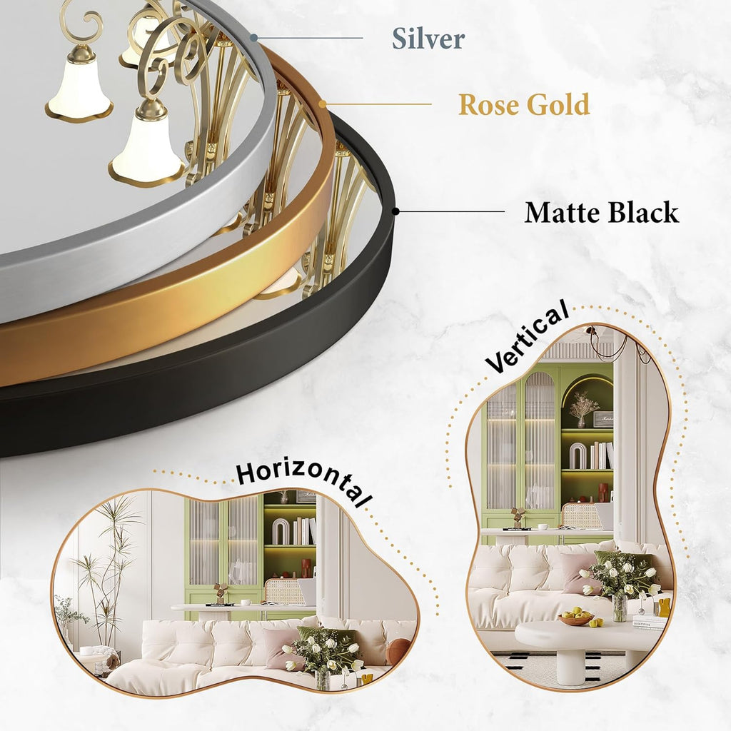 Dorlicecass Irregular Wall Mirror - Wall Mirrors Decorative 24"x36" Gold Asymmetrical Mirror Tempered Glass Aviation Aluminum Alloy Frame for Bathroom, Bedroom, Living Room, Cloakroom, Entryway