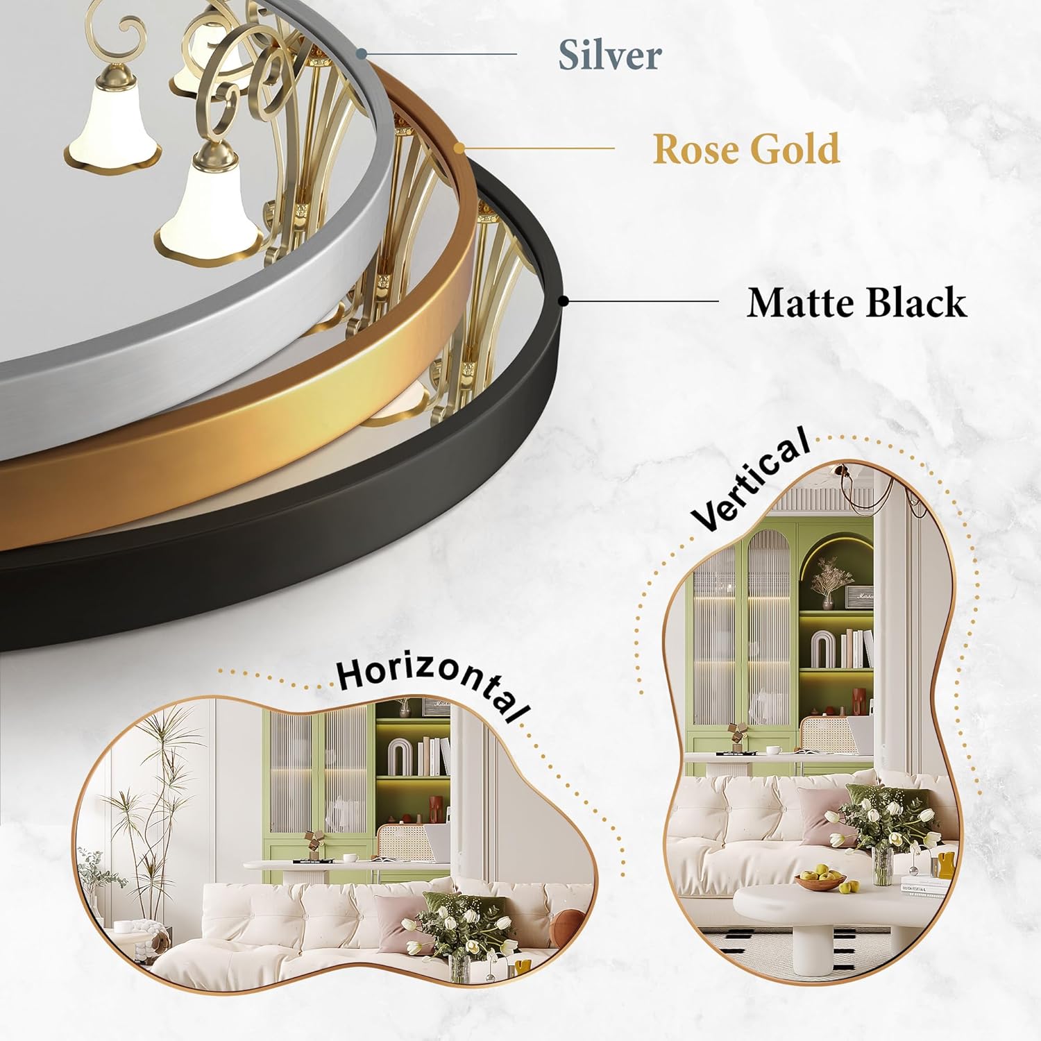 Dorlicecass Irregular Wall Mirror - Wall Mirrors Decorative 24"x36" Gold Asymmetrical Mirror Tempered Glass Aviation Aluminum Alloy Frame for Bathroom, Bedroom, Living Room, Cloakroom, Entryway