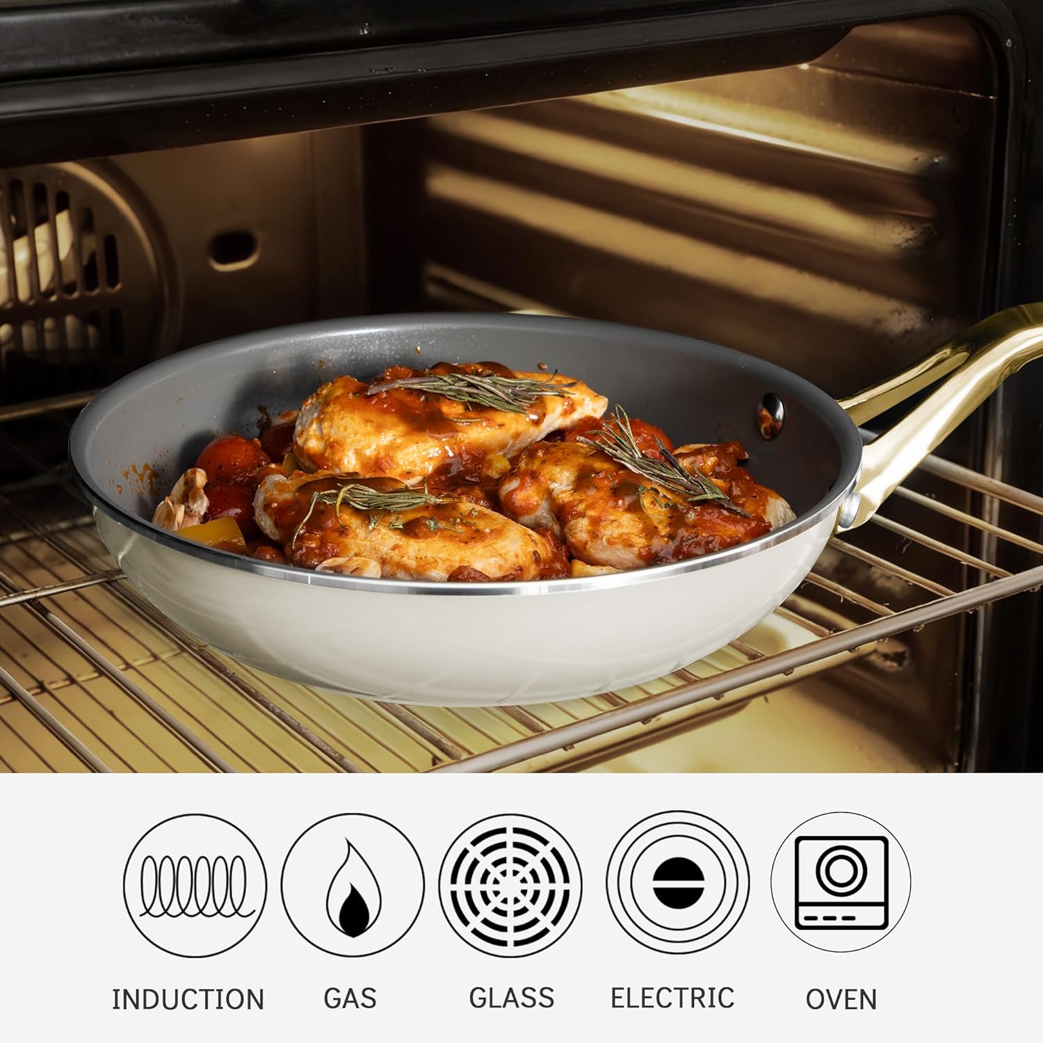 Ceramic Nonstick 10pc Cookware Pots and Pans Set,PFAS & PFOA Free, Dishwasher &Oven Safe, All Stovetop Compatible（electric,gas,induction), Tempered Glass Lids, Stay-Cool Handles for even heat.
