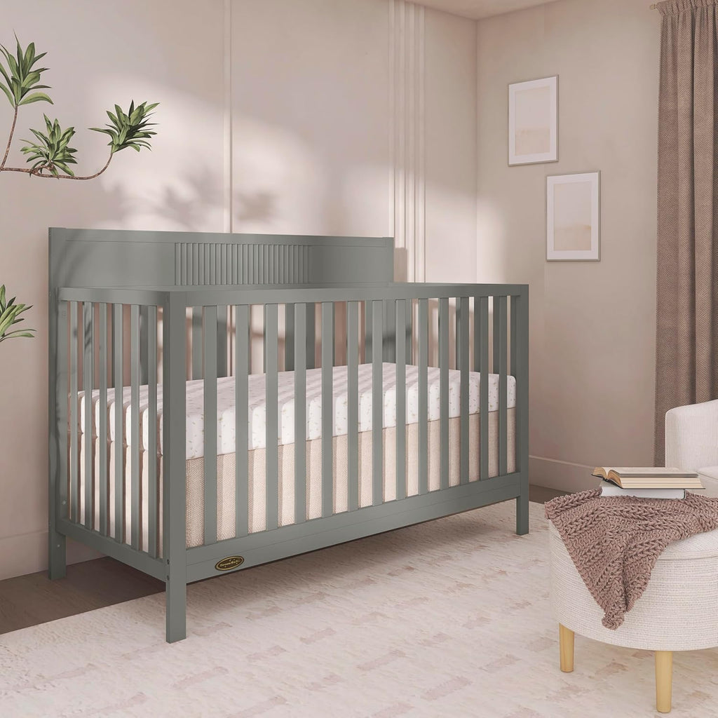 Dream On Me Ivy 5-in-1 Convertible Full-Size Baby Crib in Seagrass, GreenGuard Gold & JPMA Certified, 3 Mattress Heights, Converts to Toddler, Day & Full-Size Bed, Safe & Stylish Nursery