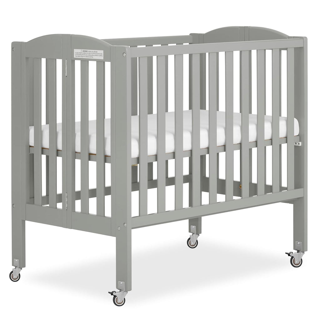 Dream On Me 2-in-1 Portable Mini Crib, Non-Full Size Baby Crib for Small Spaces, 2 Mattress Heights, Compact Travel Design, Includes Mattress, GREENGUARD Gold & BSA Certified, Cool Grey