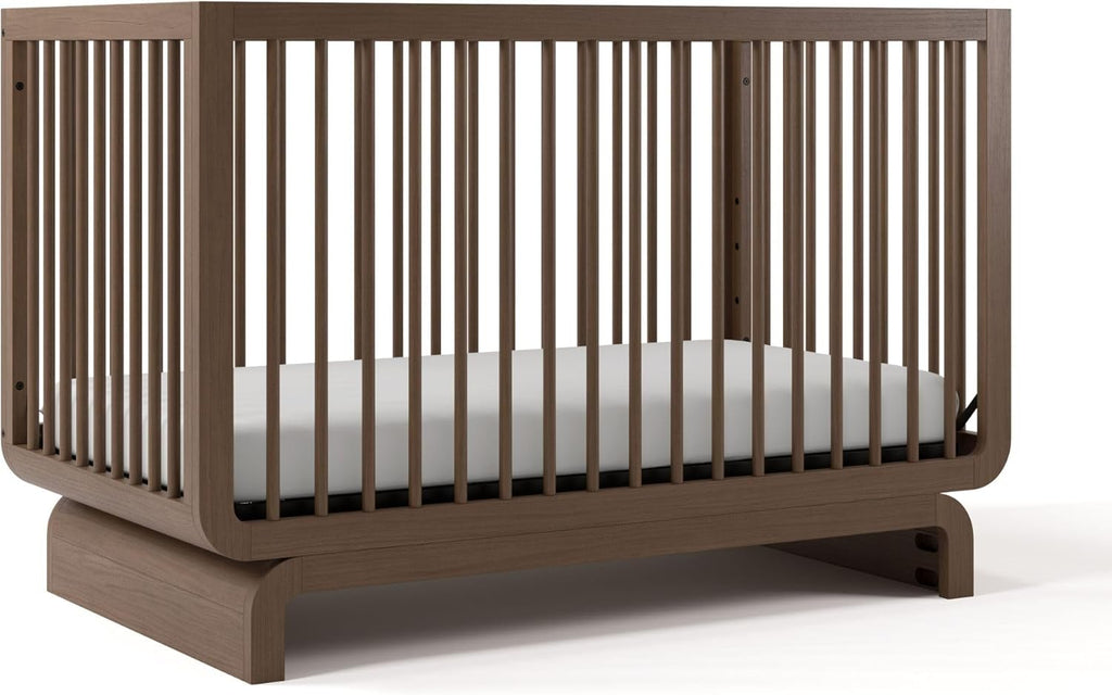 Storkcraft Santorini 5-in-1 Convertible Crib with Toddler Guardrail – GREENGUARD Gold Certified, Conversion Kit Included, 100% Solid Wood, Fits Standard Crib Mattress (Hazelnut)