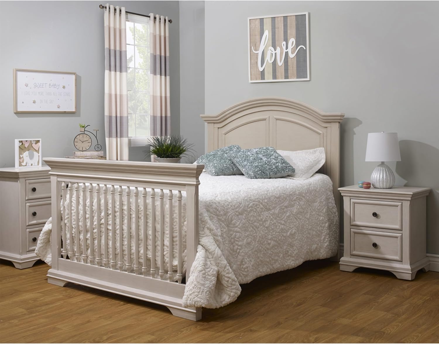 Sorelle Furniture High Arch Portofino Crib, Classic 4-in-1 Convertible Crib, Crib Made of Wood, Wooden Baby Bed, Toddler Bed, Child's Daybed and Full-Size Bed, Nursery Furniture-Brushed Ivory