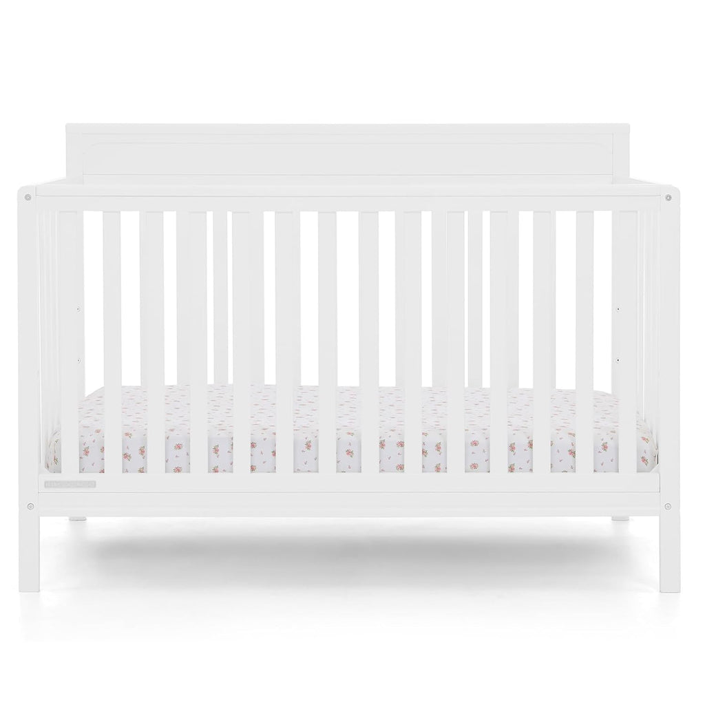 Delta Children Isabelle 6-in-1 Convertible Crib, Converts to Toddler Bed, Daybed, Sofa & Full Bed With/Without Footbaord, Fits Standard Crib Mattress, 3 Mattress Heights for Baby Nursery, Bianca White