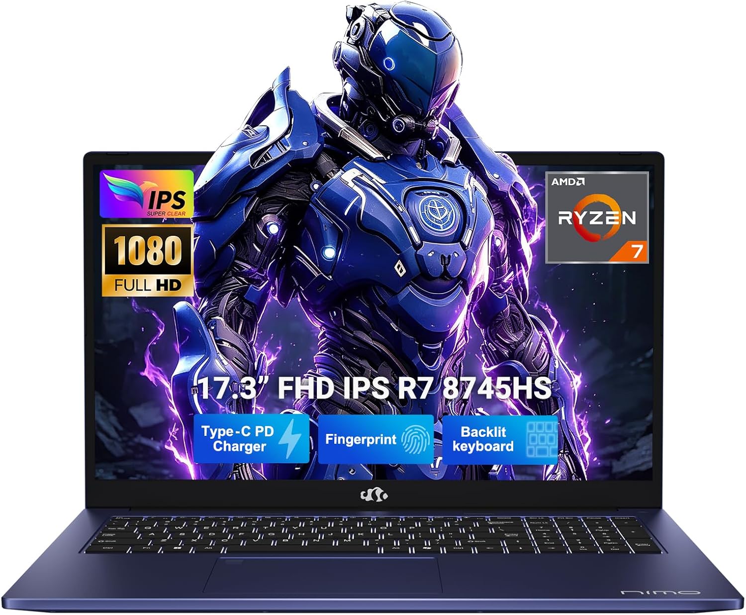 NIMO 17.3" Gaming-Laptop, AMD Ryzen 7 8745HS (Up to 4.9GHz Beat R9 7940HS) 32GB RAM 1TB SSD Radeon 780M, USB 4.0 FHD PC for AI Multitasking & Remote Video Creators Streaming 2-Yr Warranty