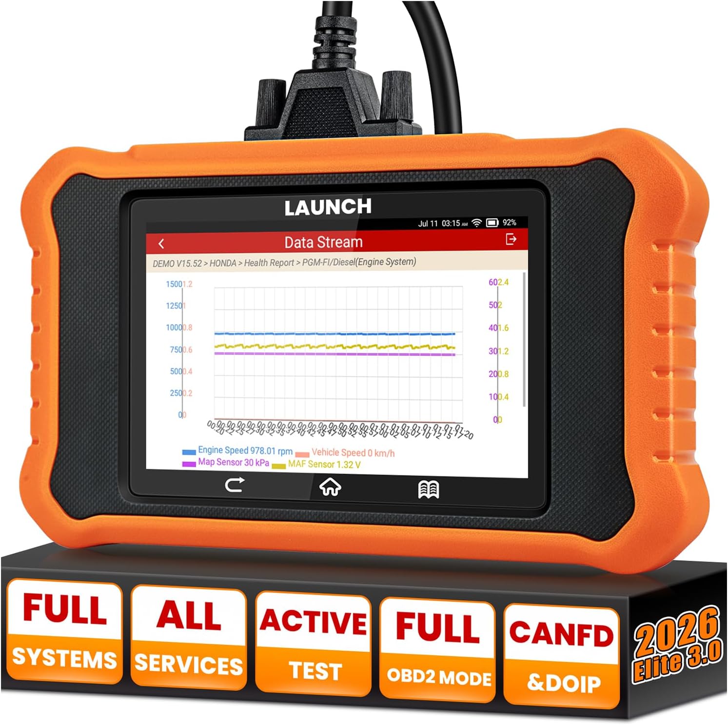 2026 LAUNCH Creader Elite V3.0 for Honda Acura OBD2 Scanner, Full Systems Bi-Directional Scan Tool, All Reset Services, Full OBD2 Code Reader, AUTOVIN, Battery Registration, Lifetime Free Update