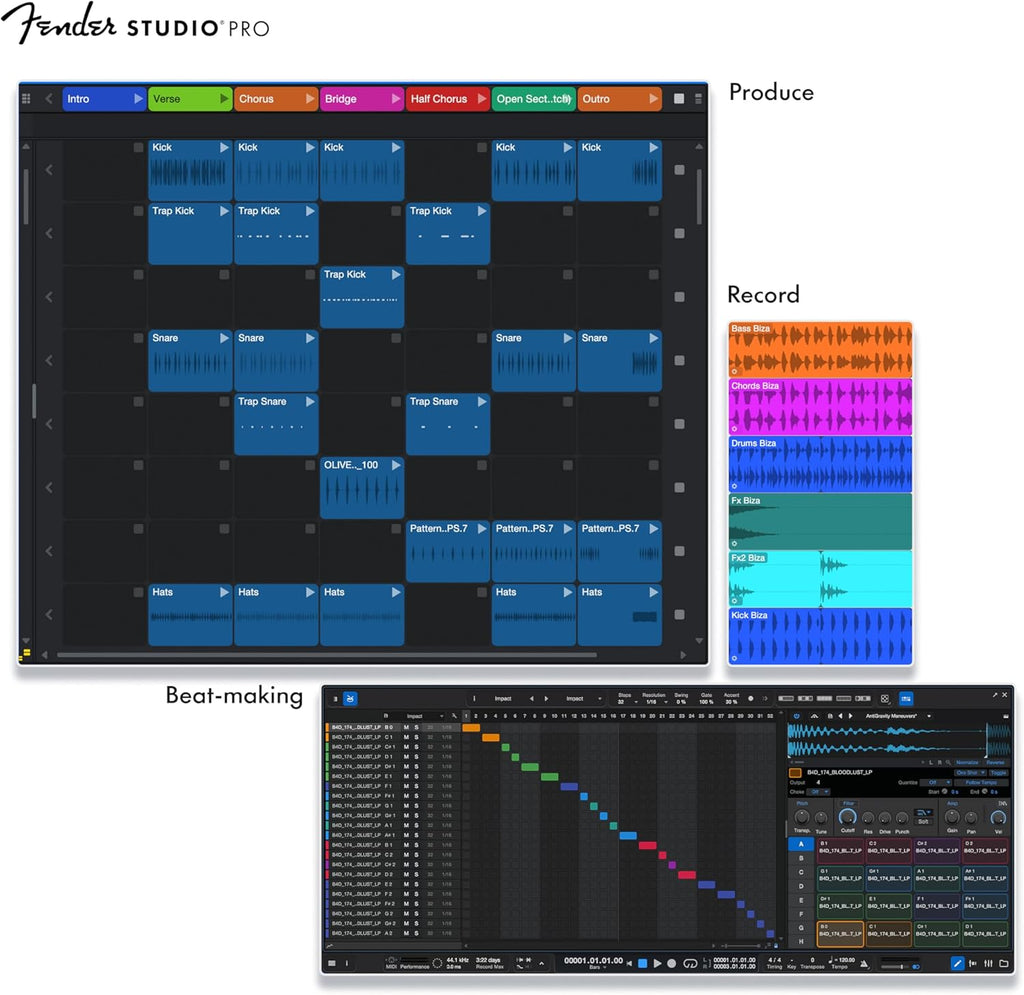 Fender Studio Pro 8 — Perpetual License Upgrade PC/Mac Online Code Full Music Production Software, Digital Audio Workstation, Guitar Recording Software, Fender Amp Modeling, Audio-to-MIDI Tools, Mix & Master, Unlimited Tracks