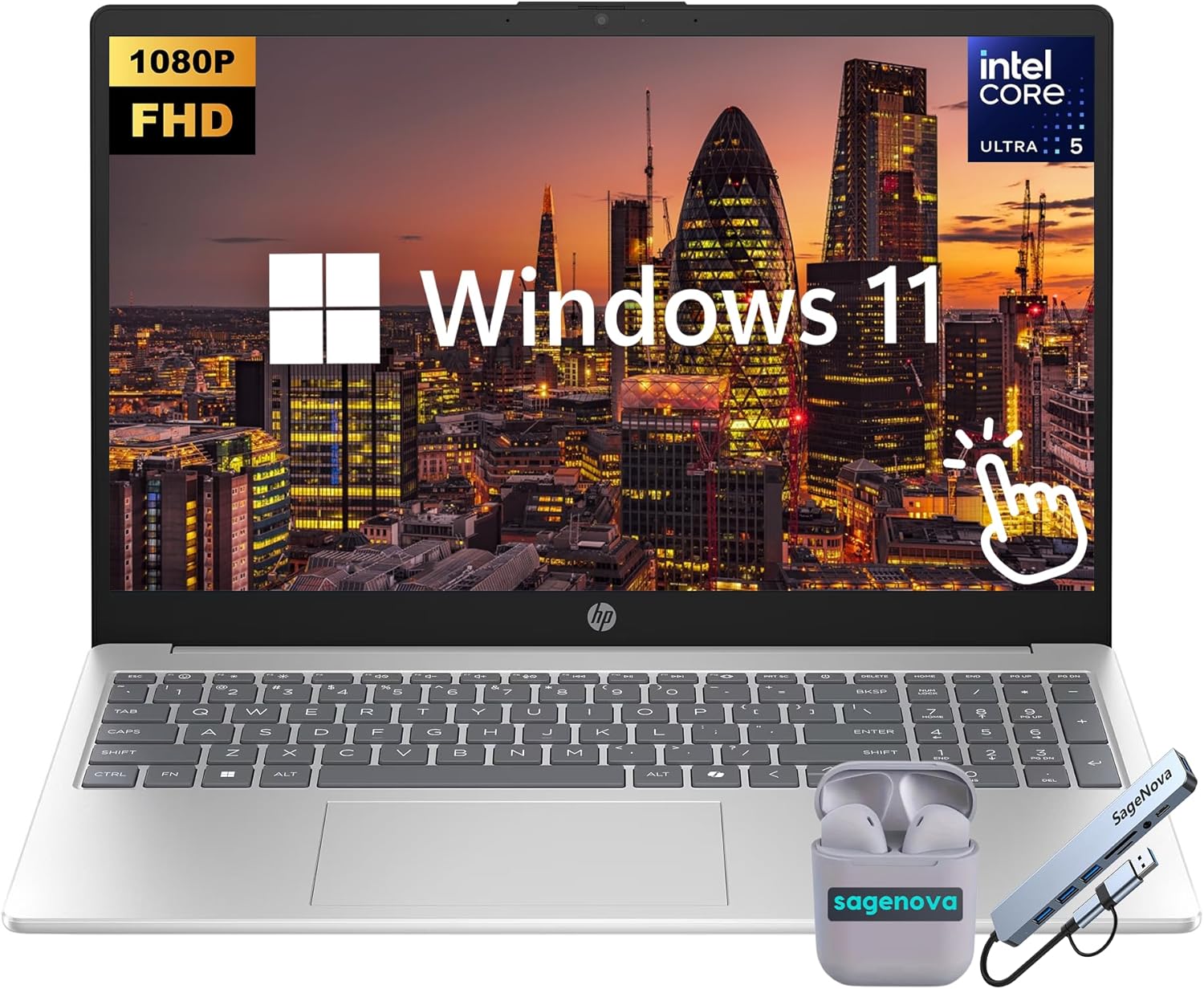 HP Touchscreen Laptop, 15.6" FHD Business Laptop Computer, Intel Core Ultra 5 125H Processor (14-Core, Up to 4.5 Ghz), 24GB DDR5 RAM 1TB SSD, Windows 11, SageNova Earphones, Docking Station, Silver