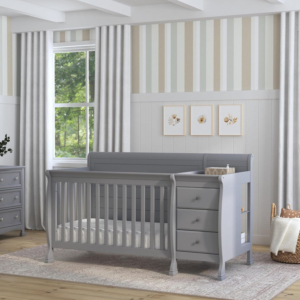Davinci Kalani 4-in-1 Convertible Baby Crib & Changing Table Combo - GREENGUARD Gold Certified - Toddler Bed, Daybed, Full-Size Bed Conversion - 4 Adjustable Mattress Heights - Gray