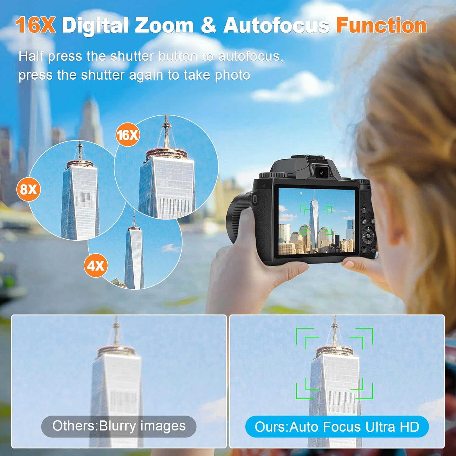 8K Digital Camera for Photography,64MP WiFi Dual-Lens Vlogging Camera for YouTube with 16X Digital Zoom,Flash,Touch Screen,32GB TF Card,Lens Hood,HDMI Output & 3000mAH Battery(Black)